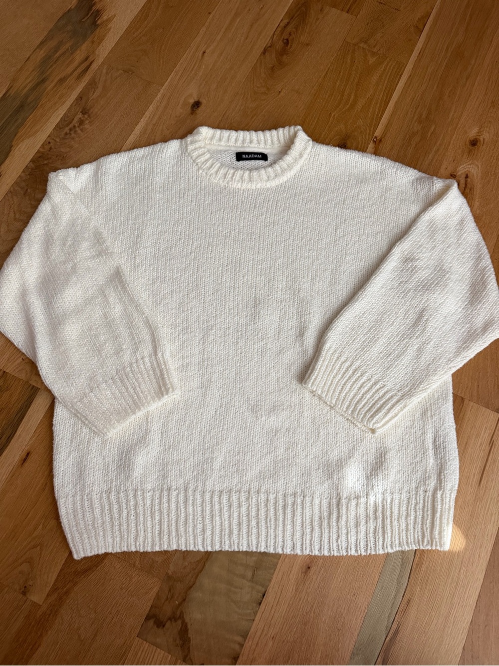 Naadam Ivory Ribbed Crewneck Sweater